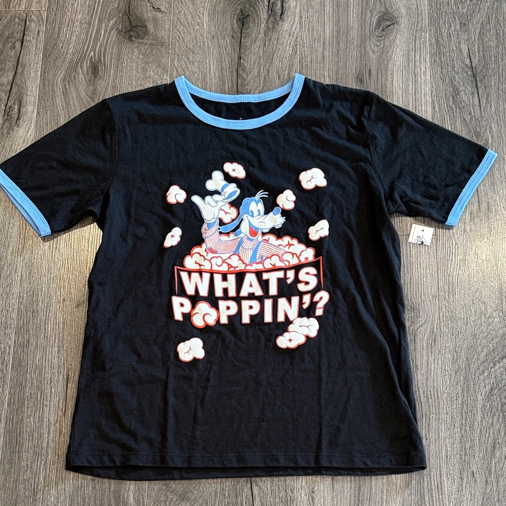 Disney Park Black Blue What’s Poppin’ Goofy Tee Super Cute Versatile Disneyland